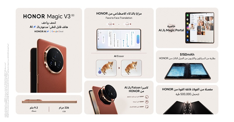 HONOR Magic V3 انحف وأخف هاتف قابل للطي مدعوم بالذكاء الاصطناعي 