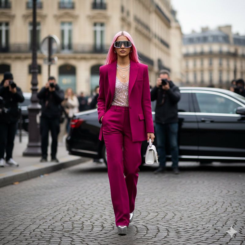 نورعريضة تتألق بشعرها الزهري في أسبوع الموضة بباريس جرأة وأناقة